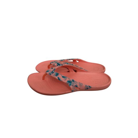 Crocs Flip Flops Womens Size 8 Kadee II Coral Pink Melon Tropical Floral Sandals - Picture 3 of 8